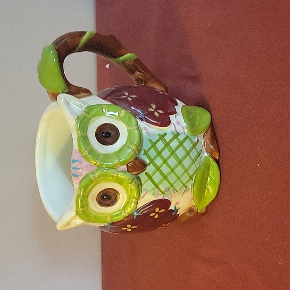 OLLI OWL Coffee Mug Ceramic Hand Painted Dolomite, 5" Pier 1